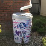 Painted rain barrel.