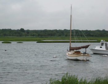 Boats anchored in the Peconic Estuary.
