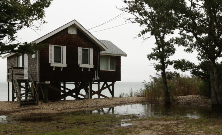House on stilts on the shore of the Peconic Estuary.